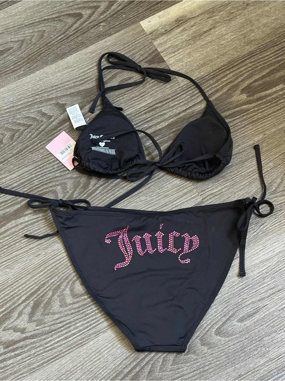 Juicy Couture Black Bikini & Sarong with Pink Lip Accent - Picture 5 of 9